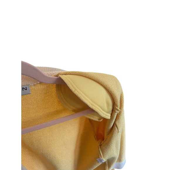 ST. JOHN SPORT Sz S Butter Yellow with White Trim Wool/Rayon Knit Cardigan - Picture 9 of 10